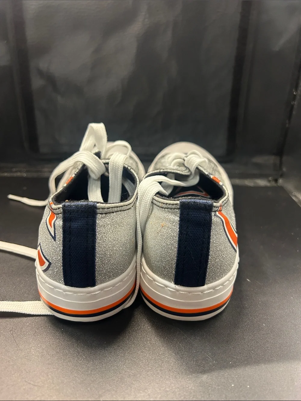 Women’s Casual Lace-Up Sneakers in Silver with Orange Accent
